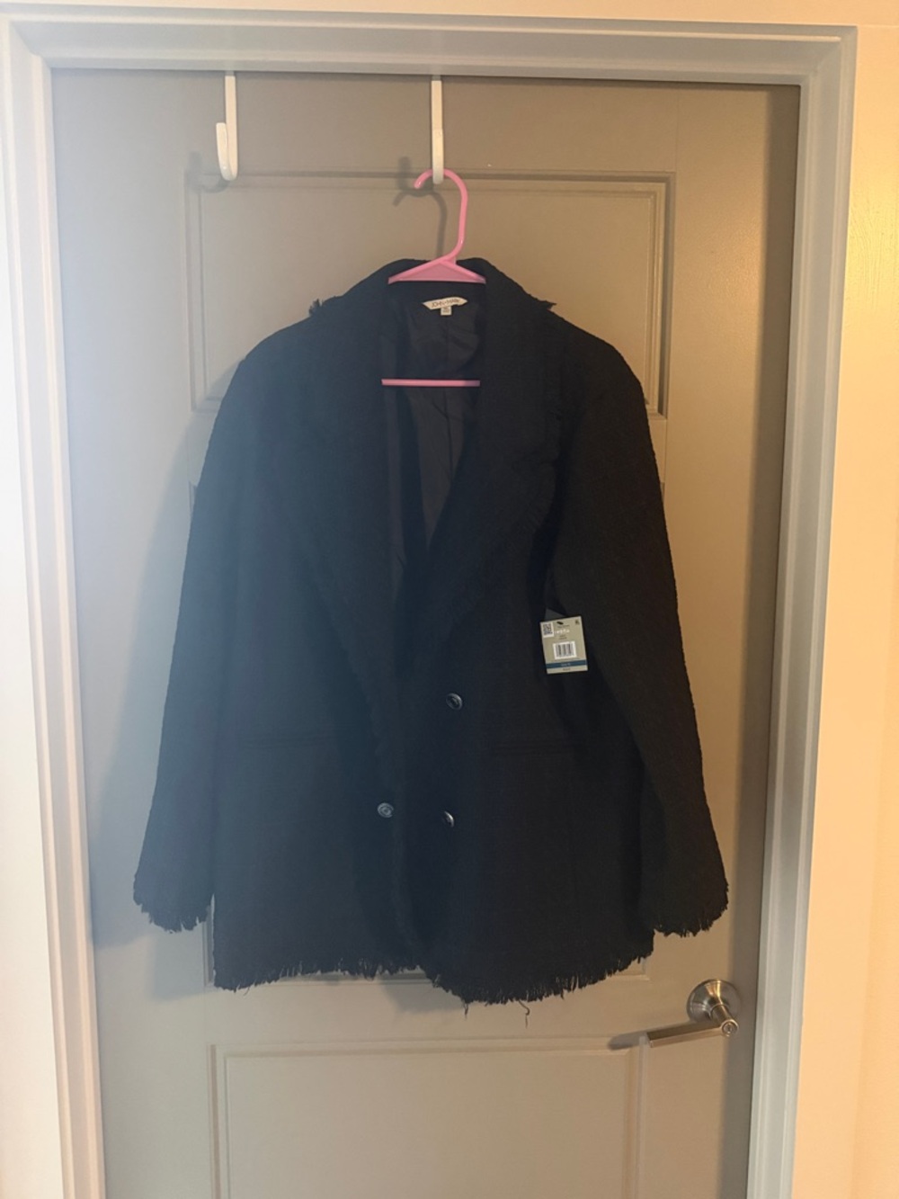 NWT John Mark Magic Moments Black Frayed-Hem Blazer Jacket
